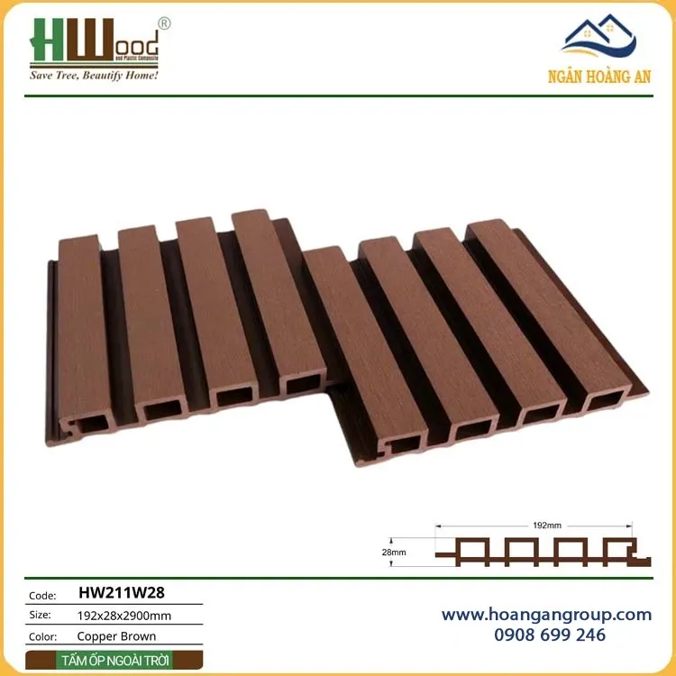 Ốp Tường Lam Sóng Ngoài Trời Hwood HW211W28 Copper Brown Ốp Tường Lam Sóng Ngoài Trời Hwood HW211W28 Copper Brown