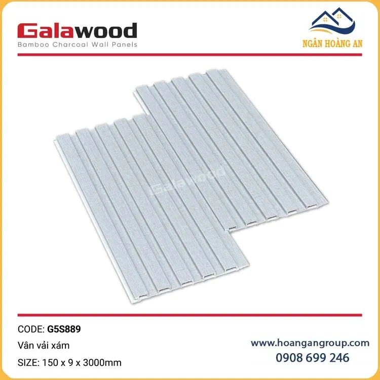Tấm Ốp Tường Lam Sóng Sợi Than Tre Vân Vải Xám Galawood G5S889