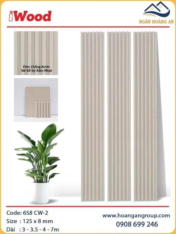 Tấm Ốp Tường Lam Sóng Than Tre Vải Bố Xám Nhạt iWood 6S8 CW-2