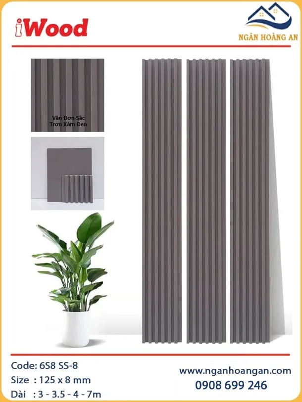 Ốp Tường Lam Sóng Than Tre Vân Đơn Sắc Trơn Xám Đen iWood 6S8 SS-8 Ốp Tường Lam Sóng Than Tre Vân Đơn Sắc Trơn Xám Đen iWood 6S8 SS-8