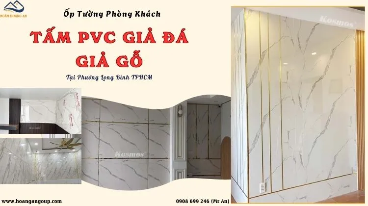 Ốp Tường Phòng Khách Nhựa PVC Giả Đá, Giả Gỗ Phường Long Bình TPHCM