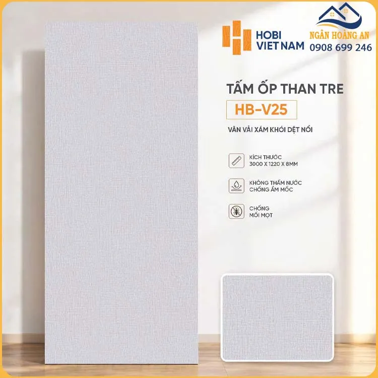 Ốp Tường Sợi Than Tre HobiWood HB-V25 Vân Vải Xám Khói Dệt Nổi