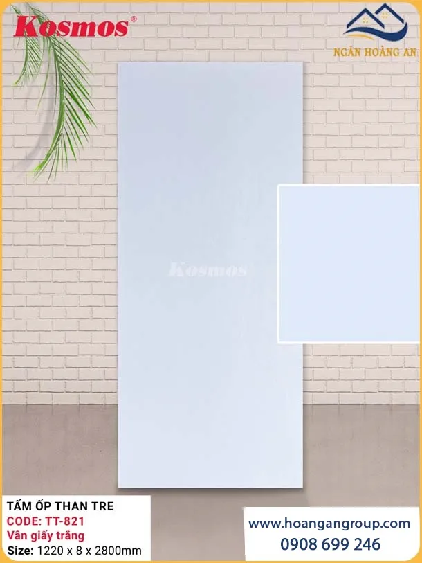 Tấm Ốp Tường Sợi Than Tre Kosmos Vân Vải Trắng TT-821 Tấm Ốp Tường Sợi Than Tre Kosmos Vân Vải Trắng TT-821