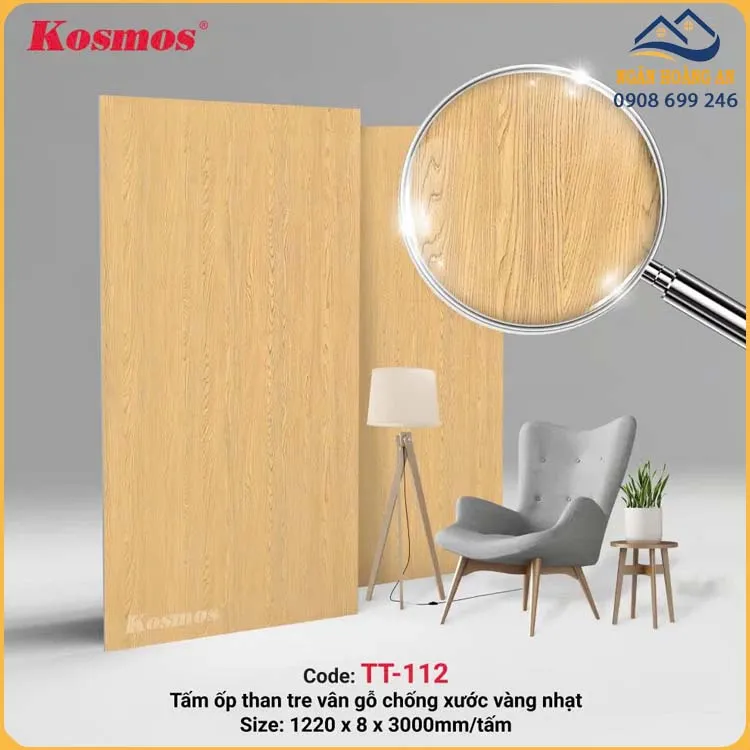 Ốp Tường Sợi Than Tre Vân Gỗ Chống Xước Vàng Nhạt Kosmos TT-112