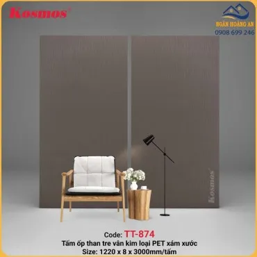Tấm Ốp Sợi Than Tre Vân Kim Loại PET Xám Xước Kosmos TT-874