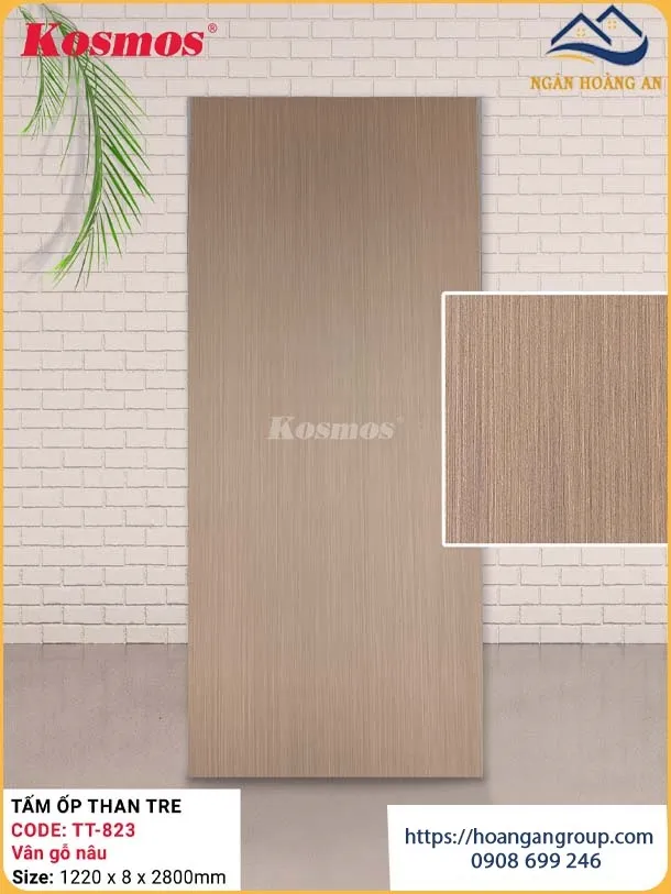 Ốp Tường Tấm Ốp Than Tre Vân Gỗ Nâu Kosmos TT-823