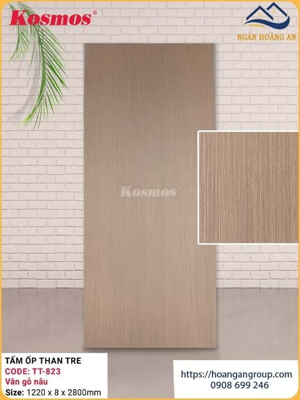 Ốp Tường Tấm Ốp Than Tre Vân Gỗ Nâu Kosmos TT-823 Ốp Tường Tấm Ốp Than Tre Vân Gỗ Nâu Kosmos TT-823