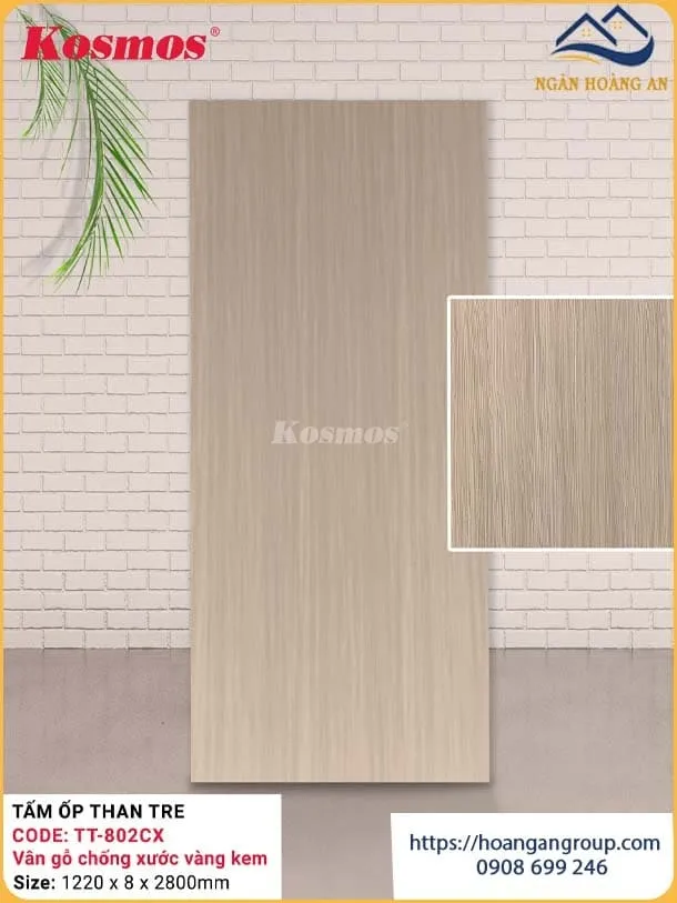 Ốp Trần Tấm Ốp Than Tre Vân Gỗ Vàng Kem Kosmos TT-802CX