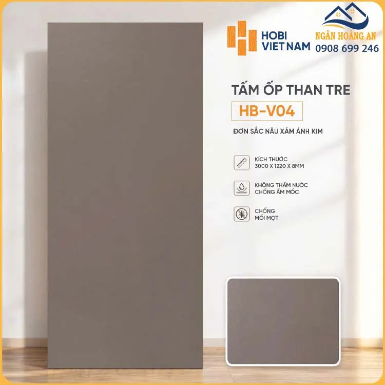 Ốp Tường Than Tre HobiWood HB-V04 Đơn Sắc Nâu Xám Ánh Kim