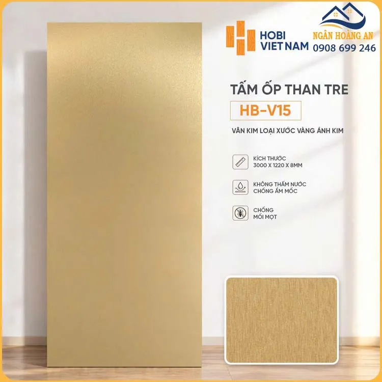 Ốp Tường Than Tre HobiWood HB-V15 Vân Kim Loại Xước Vàng Ánh Kim