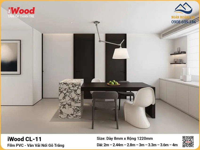 Ốp Tường Than Tre iWood CL-11 Vân Vải Nổi Gỗ Trắng Ốp Bếp Hiện Đại