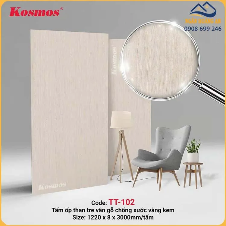 Ốp Tường Than Tre Kosmos 8mm TT-102 Vân Gỗ Chống Xước Vàng Kem