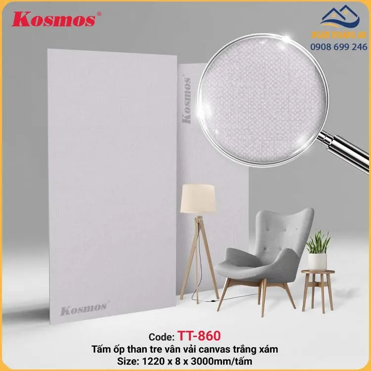 Tấm Ốp Đa Năng Than Tre Kosmos TT-860 Vân Vải Xám Tấm Ốp Đa Năng Than Tre Kosmos TT-860 Vân Vải Xám