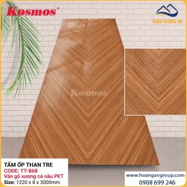 Ốp Tường Than Tre Kosmos TT-868 Vân Gỗ Xương Cá Nâu PET