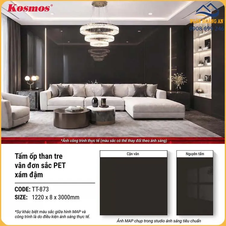 Ứng Dụng Của Tấm Ốp Than Tre Vân Đơn Sắc Xám Đậm Kosmos TT-873