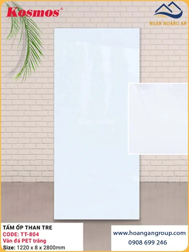  Tấm Ốp Than Tre Kosmos Vân Đá PET Trắng TT-804