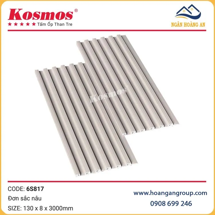 Ốp Trần Tấm Ốp Than Tre Lam Sóng Đơn Sắc Nâu Kosmos 6S817