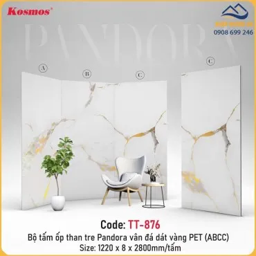 Tấm Ốp Sợi Than Tre Pandora Vân Đá Dát Vàng PET Kosmos TT-876