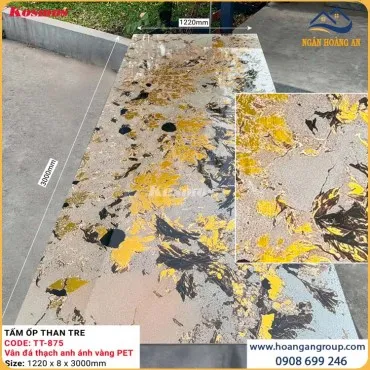 Tấm Ốp Than Tre Vân Đá PET Thạch Anh Ánh Vàng Kosmos TT-875