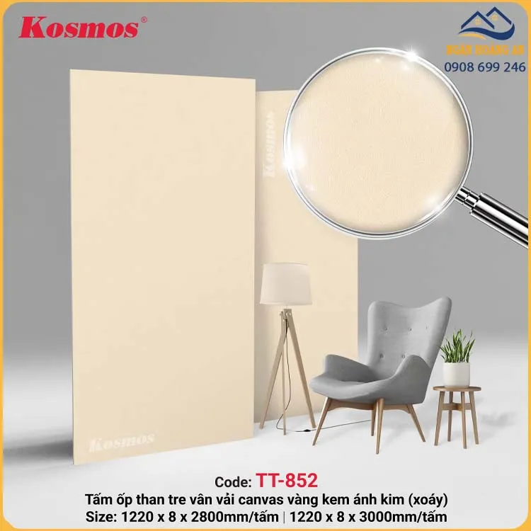 Tấm Ốp Tường Than Tre Vân Vải Vàng Nhạt Xoáy Kosmos TT-852