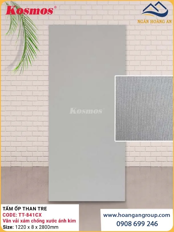 Tấm Ốp Than Tre Vân Vải Xám Ánh Kim Kosmos TT-841CX Tấm Ốp Than Tre Vân Vải Xám Ánh Kim Kosmos TT-841CX