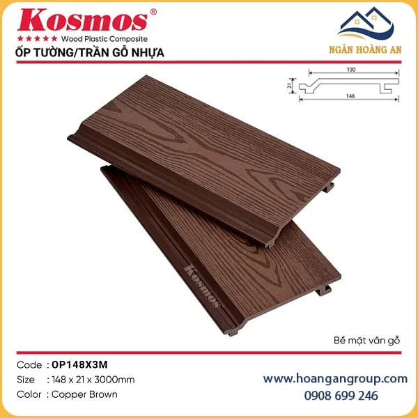 Ốp Trần Gỗ Nhựa Ngoài Trời Kosmos OP148X3M Copper Brown Dài 3m