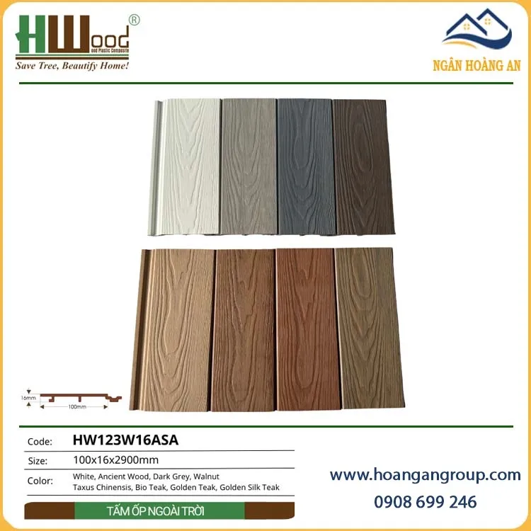Ốp Tường Trần Gỗ Nhựa Ngoài Trời Phủ ASA Hwood HW123W16ASA