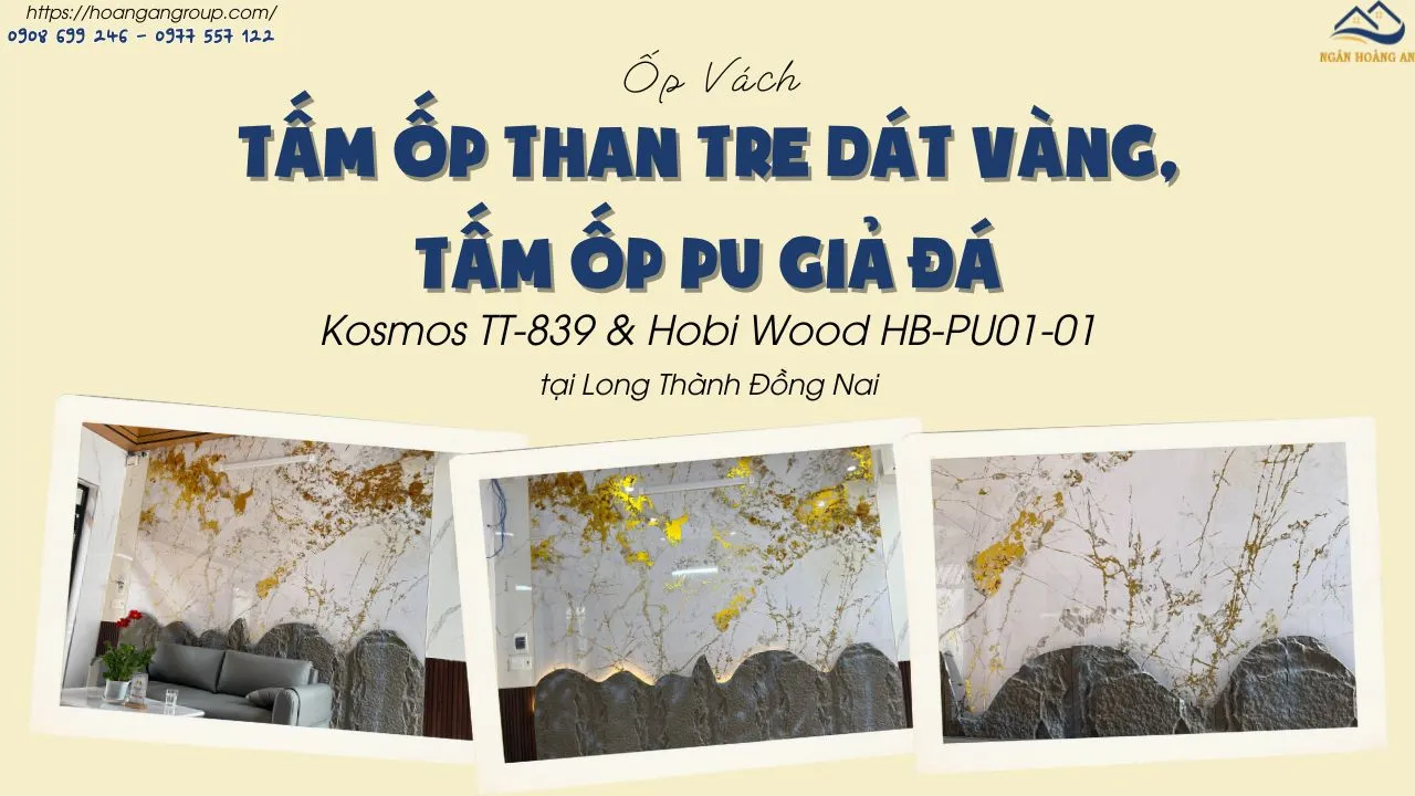 Ốp Vách Tấm Ốp Than Tre Dát Vàng, Tấm Ốp PU Giả Đá Tại Long Thành