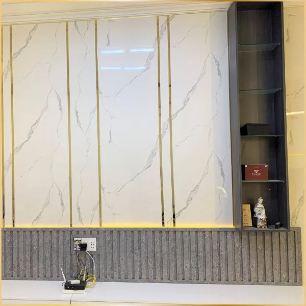 Vách Tivi Kết Hợp Giữa Tấm Ốp Lam Sóng Và Tấm Nhựa PVC Giả Đá Vách Tivi Kết Hợp Giữa Tấm Ốp Lam Sóng Và Tấm Nhựa PVC Giả Đá