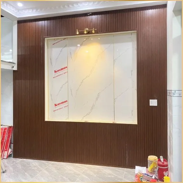 Vách Tivi Kết Hợp Giữa Tấm Ốp Lam Sóng Và Tấm Nhựa PVC Giả Đá Vách Tivi Kết Hợp Giữa Tấm Ốp Lam Sóng Và Tấm Nhựa PVC Giả Đá