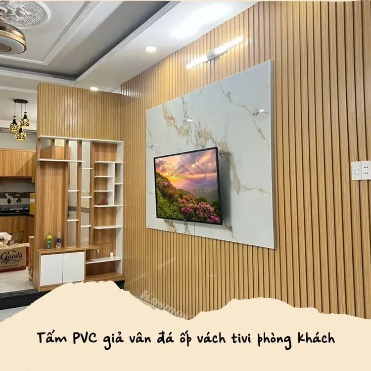 Ốp Vách TIvi Phòng Khách Bằng Tấm Nhựa PVC Giả Đá