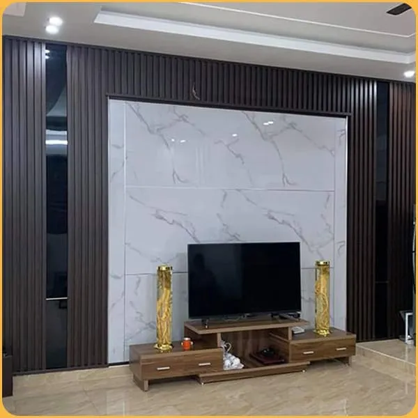 Vách Tivi Tấm Nhựa Ốp Tường Lam Sóng Và PVC Giả Đá Vách Tivi Tấm Nhựa Ốp Tường Lam Sóng Và PVC Giả Đá