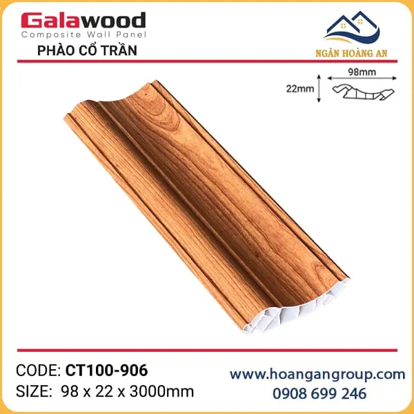 Phào Cổ Trần CT100x22 Nhựa Giả Gỗ Galawood CT100-906