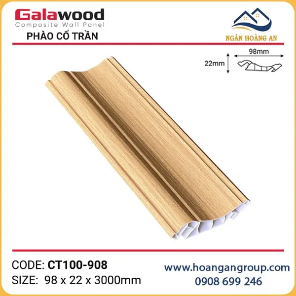 Phào Cổ Trần CT100x22 Nhựa Giả Gỗ Galawood CT100-908