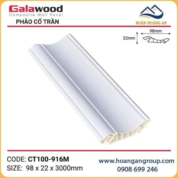 Phào Cổ Trần CT100x22 Màu Trắng Galawood CT100-916M Phào Cổ Trần CT100x22 Màu Trắng Galawood CT100-916M