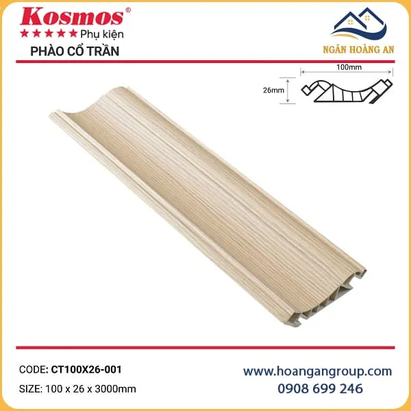 Phào Cổ Trần Nhựa Giả Gỗ Kosmos CT100X26-001 Phào Cổ Trần Nhựa Giả Gỗ Kosmos CT100X26-001