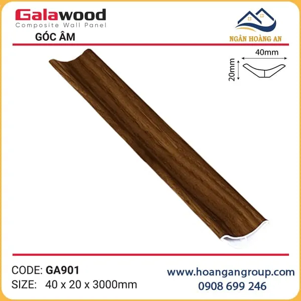Phào Góc Âm GA40x20 Galawood GA901 Nhựa Giả Gỗ