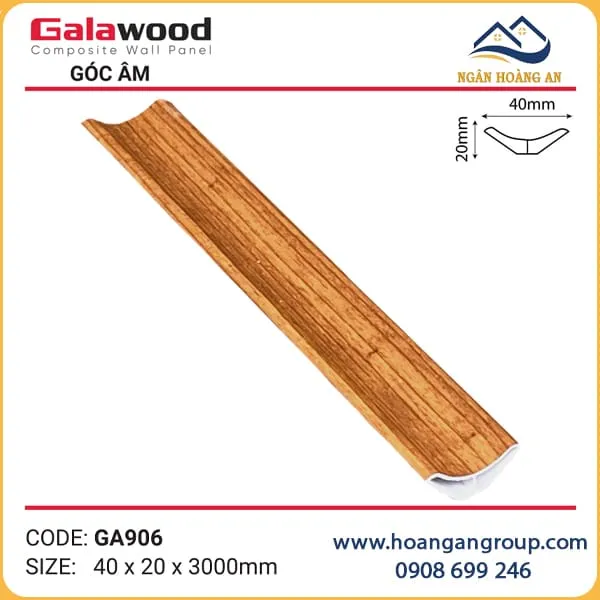 Phào Góc Âm GA40x20 Galawood GA906 Nhựa Giả Gỗ