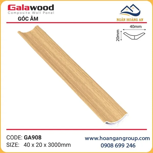 Phào Góc Âm GA40x20 Galawood GA908 Nhựa Giả Gỗ
