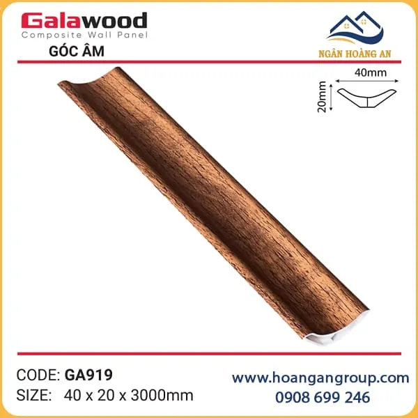 Phào Góc Âm GA40x20 Galawood GA919 Nhựa Giả Gỗ