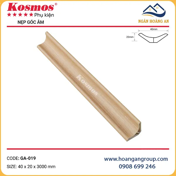 Phào Góc Âm Tấm Ốp Tường Trần Komsos GA-019 Nhựa Giả Gỗ