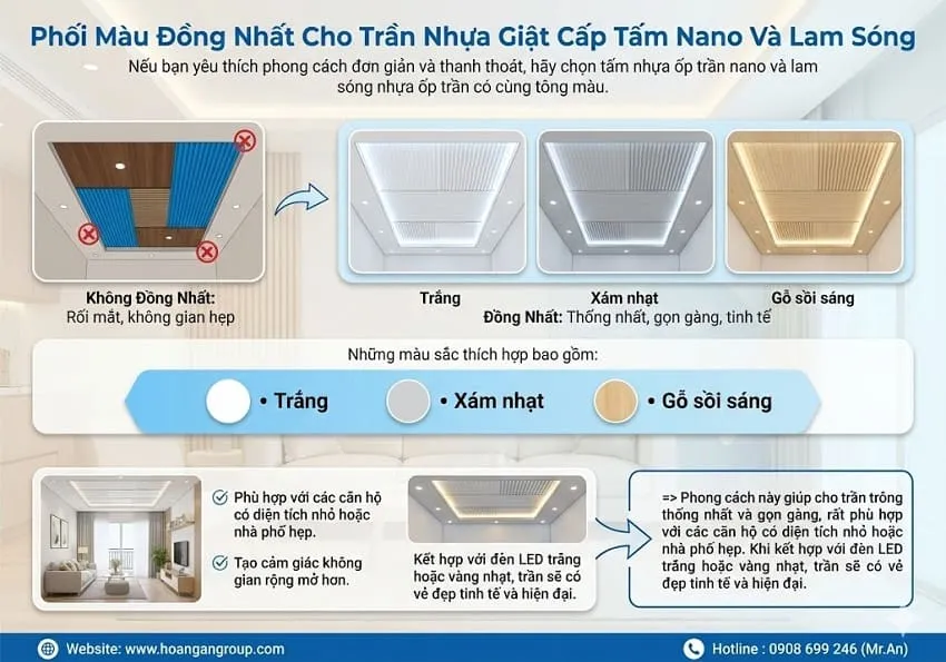 Phối Màu Đồng Nhất Cho Trần Nhựa Giật Cấp Tấm Nano Và Lam Sóng Phối Màu Đồng Nhất Cho Trần Nhựa Giật Cấp Tấm Nano Và Lam Sóng