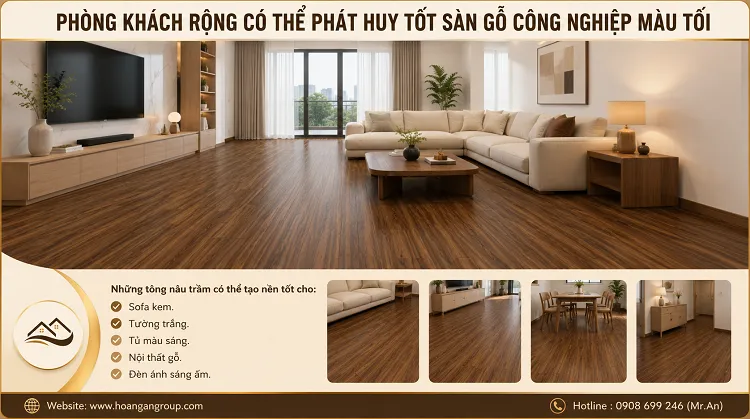 Phòng Khách Rộng Có Thể Phát Huy Tốt Sàn Gỗ công Nghiệp Màu Tối
