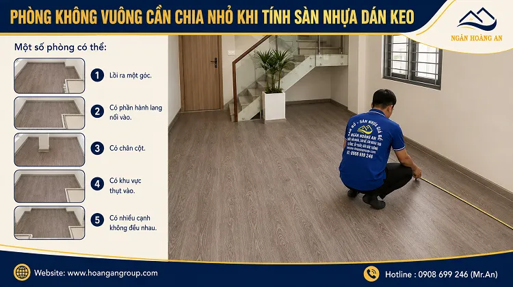 Phòng Không Vuông Cần Chia Nhỏ Khi Tính Sàn Nhựa Dán Keo