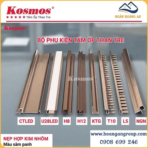 Phụ Kiện Nẹp Nhôm Tấm Ốp Than Tre Kosmos Màu Sâm Banh