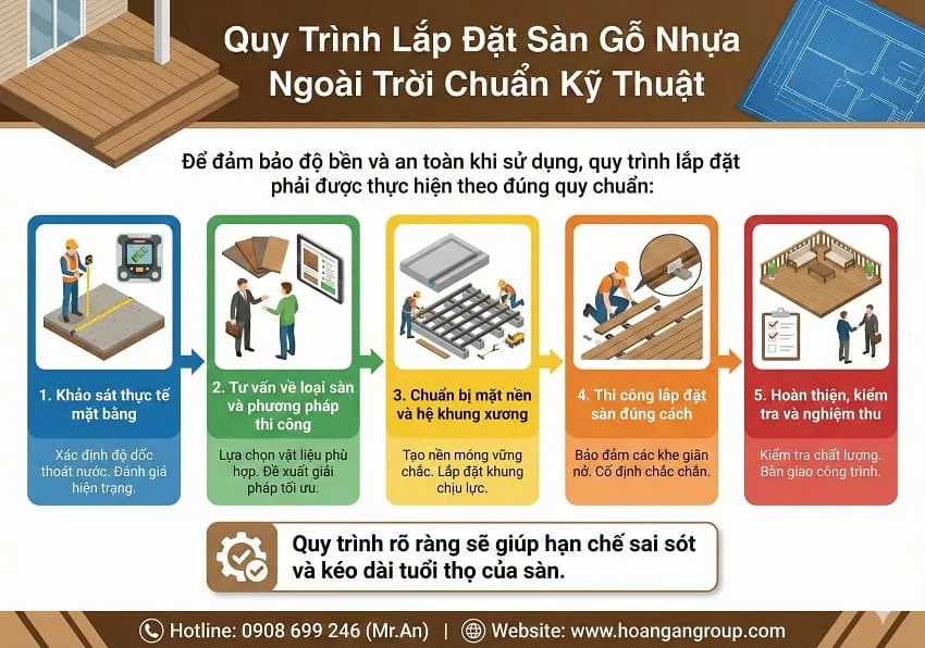 Quy Trình Lắp Đặt Sàn Gỗ Nhựa Ngoài Trời Chuẩn Kỹ Thuật