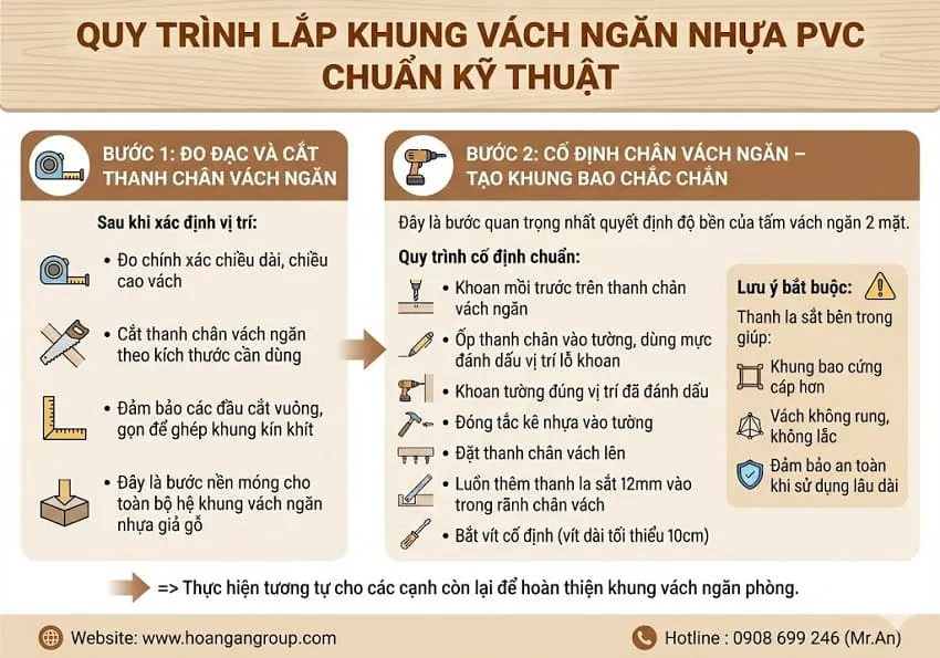 Quy Trình Lắp Khung Vách Ngăn Nhựa PVC Chuẩn Kỹ Thuật