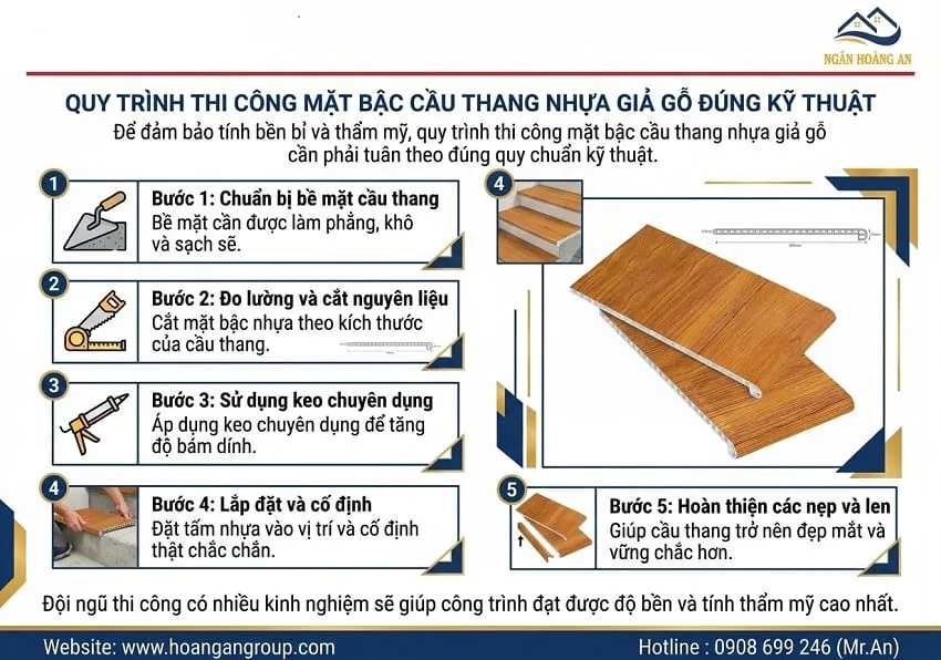 Quy Trình Thi Công Mặt Bậc Cầu Thang Nhựa Giả Gỗ Đúng Kỹ Thuật