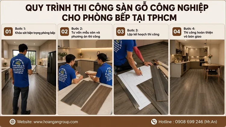 Quy Trình Thi Công Sàn Gỗ Công Nghiệp Cho Phòng Bếp Tại TPHCM