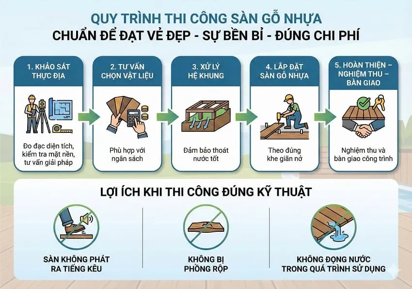 Quy Trình Thi Công Sàn Gỗ Nhựa Ngoài Trời Chuẩn – Hạn Chế Phát Sinh